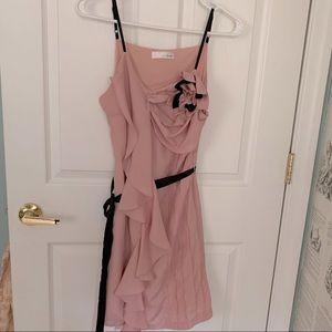 Ruched Blush cocktail dress with flower